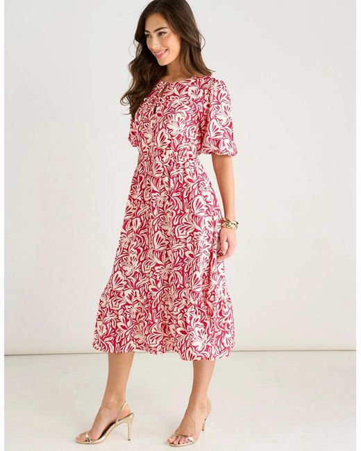 Gini London Red Paisley Print Elasticated Waist Midi Dress