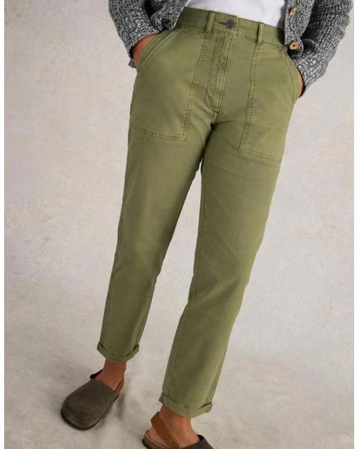 White Stuff Green Twister Chino Trouser Short Khaki