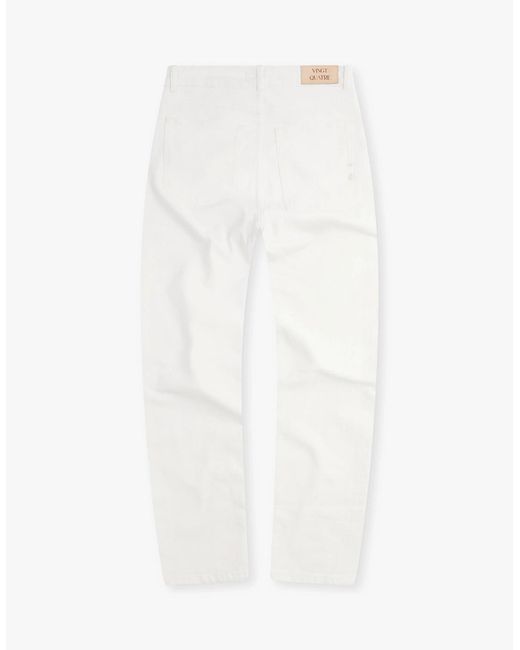 Vingt Quatre Denim White Vingt Quatre Slim Fit Chalk Garment Dye Jeans for men
