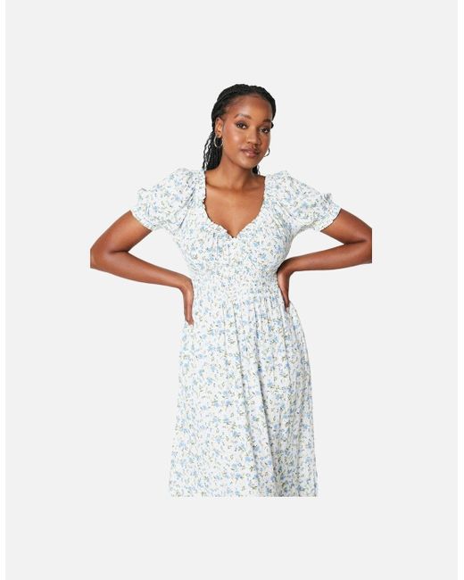 Dorothy Perkins White Ladies Ditsy Print Shirred Waist Midi Dress