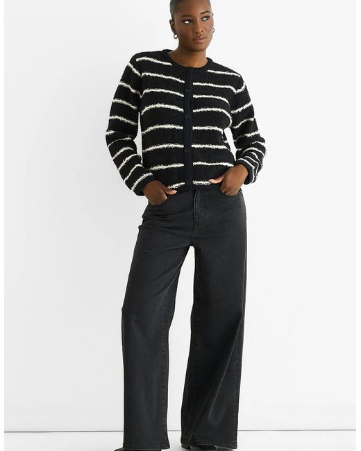Gini London Black Stripe Boucle Recycle Mix Knit Cardigan