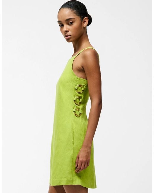 slim fit dress slacks Birdie Linen Square Neck Mini Dress