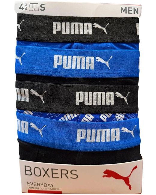 PUMA Blue 4-Pack Aop Logo Print Boxer Briefs for men