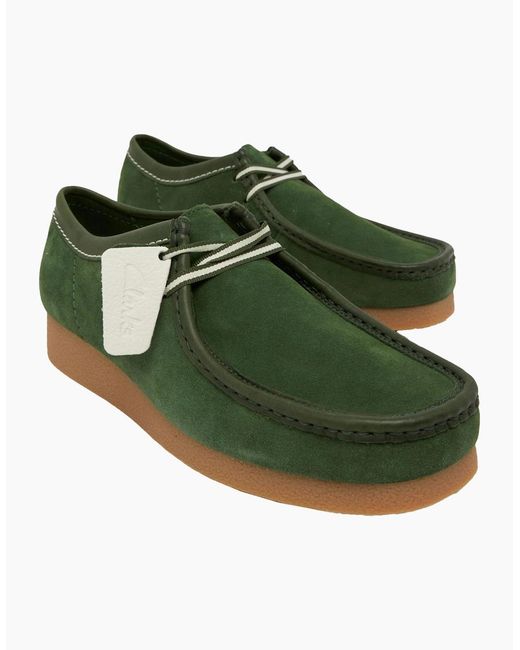 Clarks Green Originals Wallabee Evo Suede Shoes for men