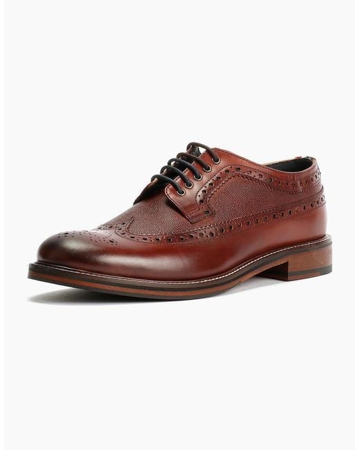 Ben Sherman Brown Archie Brogue Leather Burgundy Lace-Up Shoes for men