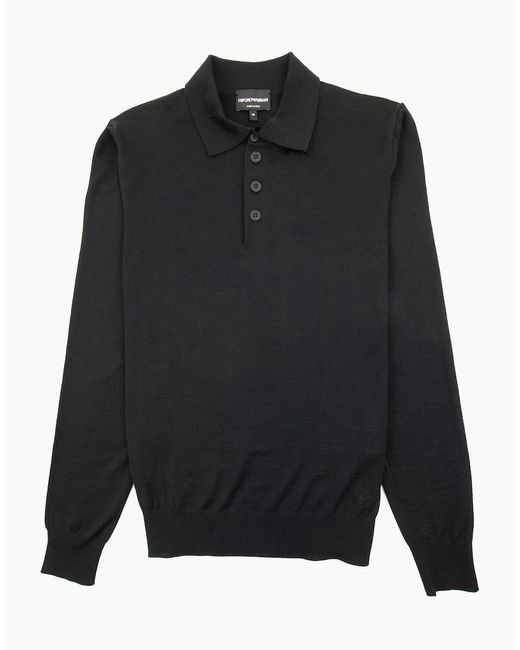 Emporio Armani Black Wool Knitted Long Sleeve Polo 999 for men