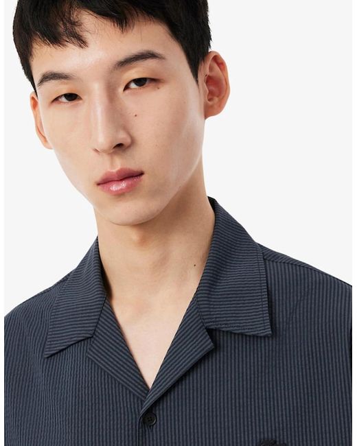 Lacoste Blue Relaxed Fit Seersucker Shirt for men