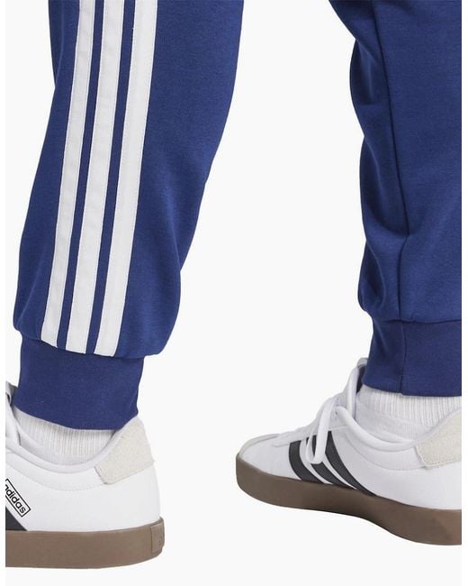 Adidas Blue Fleece Tapered Cuff 3 Stripes Joggers for men