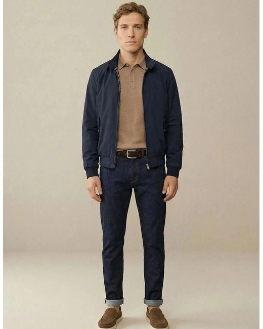 Fynch-Hatton Blue Stand Collar Harrington Jacket Dark for men