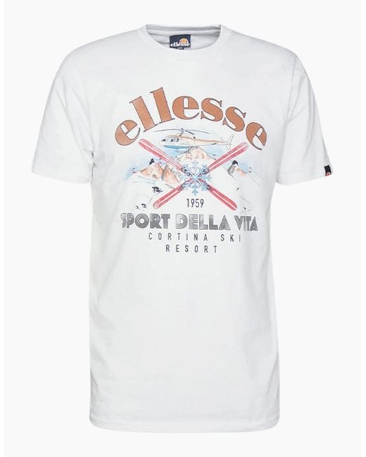 Ellesse White Printed T Shirts Crew Neck Short Sleeve Cotton Tee Summer Beach Top for men