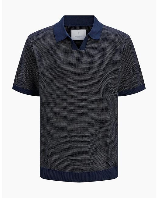 Jack & Jones Blue Premium Knitted Polo Shirt Night Sky for men