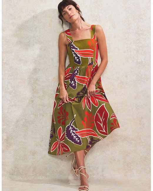 Ro&zo Green Leaf-Print Cotton Dress