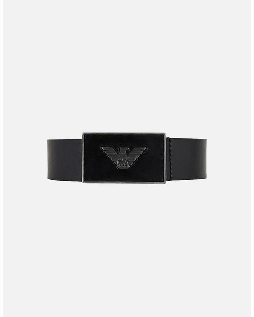 Emporio Armani Black Eagle Buckle Leather Belt for men
