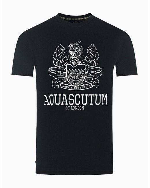Aquascutum Black Large Bold London Aldis Brand Logo T-Shirt for men