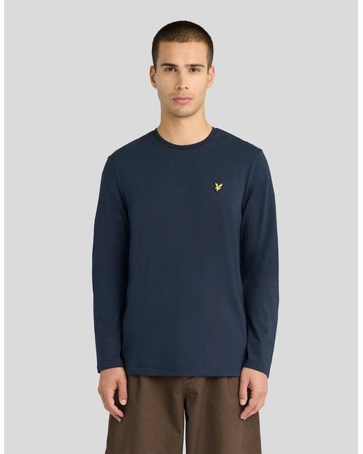 Lyle & Scott Blue Boxy Long Sleeve Cotton T-Shirt for men