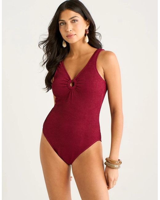 Gini London Mulberry Textured Ring Cutout Detail Swimsuit