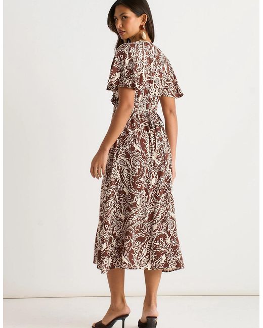 Gini London Brown Chocolate Paisley Print Ruffle Midi Dress