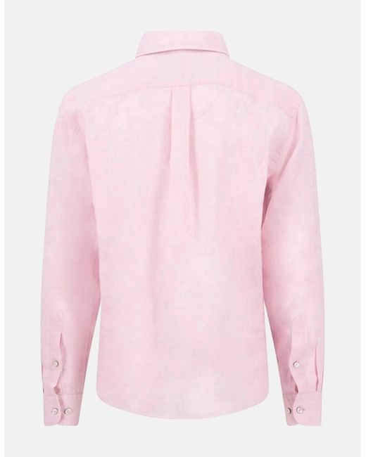Fynch-Hatton Pink Pure Linen Button Down Shirt Magnolia for men