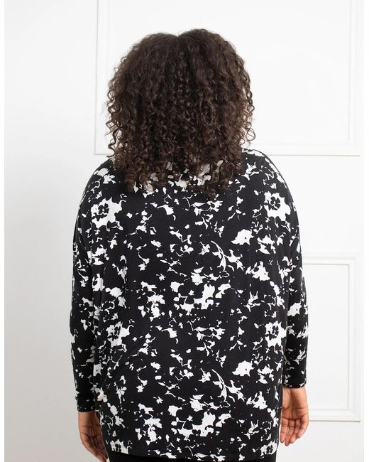 Live Unlimited London Black Mono Floral Jersey Longsleeve Top