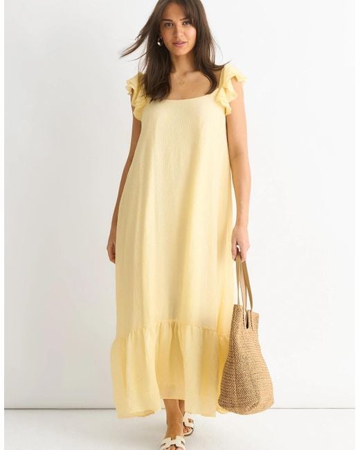 Gini London Yellow Lemon Ruffle Short Sleeve Viscose Maxi Dress