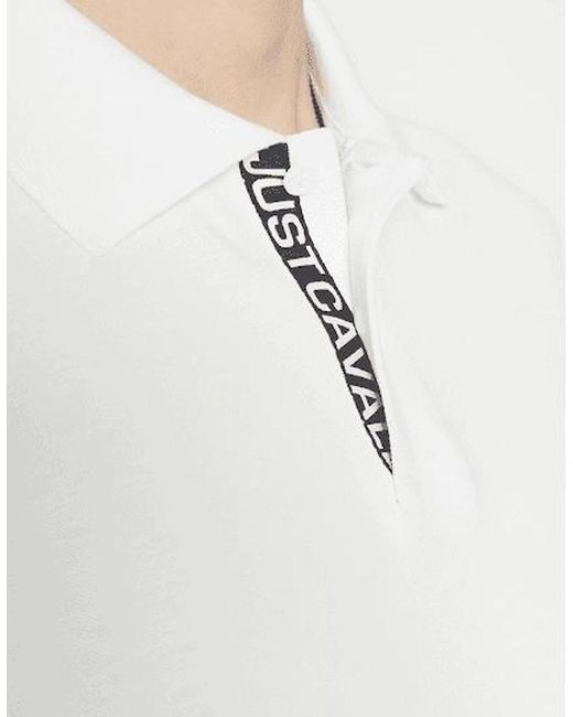 Just Cavalli White Cotton Shoulder Print Polo Shirt for men