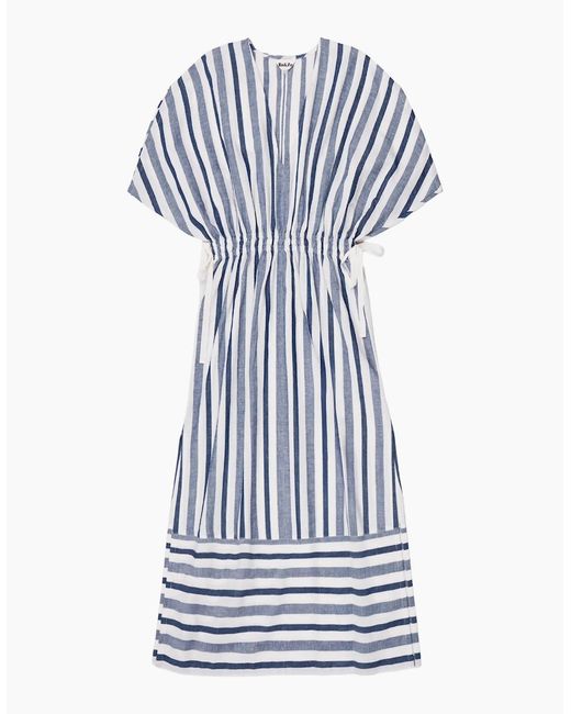 Ro&zo Blue Stripe Linen Blend Tie Waist Dress