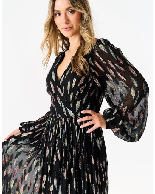 Gini London Black Metallic Print Full Sleeve Maxi Dress