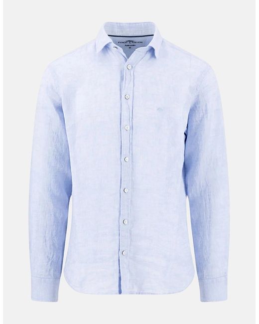 Fynch-Hatton Blue Kent Collar Pure Linen Shirt New Breeze for men