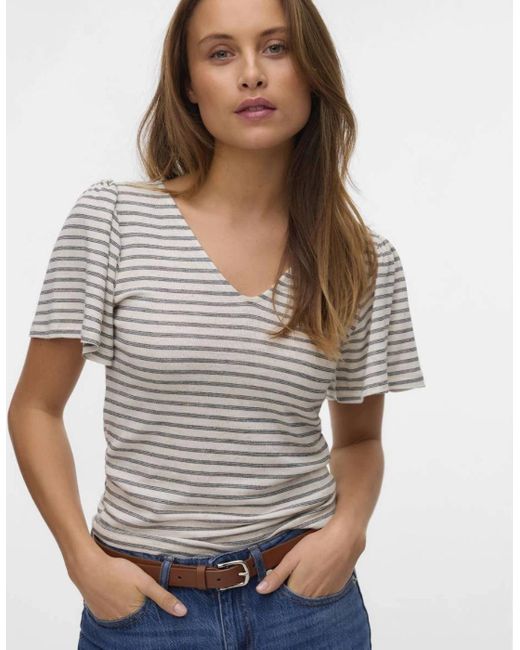 Vero Moda Gray Gina 2/4 Short Top Oatmeal