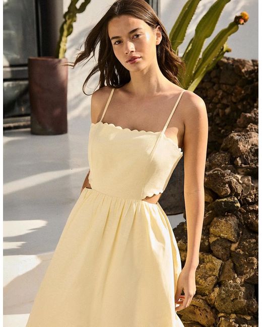 Ro&zo White Buttermilk Linen-Blend Scalloped Cut-Out Dress