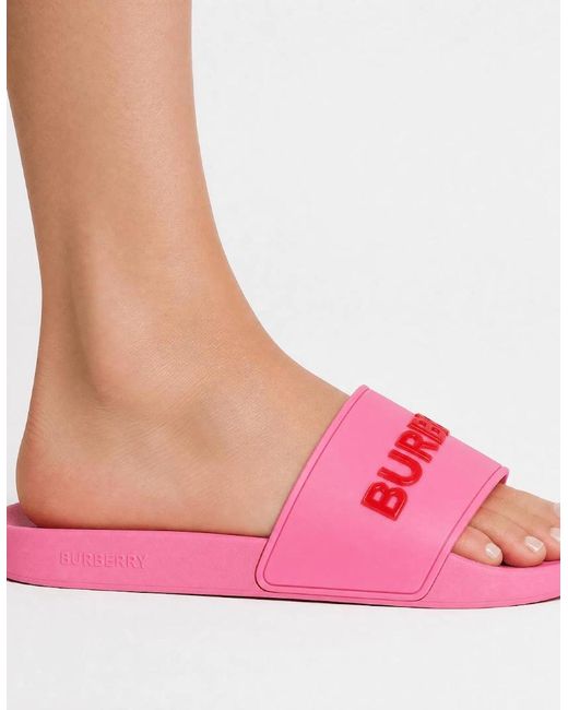 Burberry Pink Logo Tech Furley Sliders Bubblegum