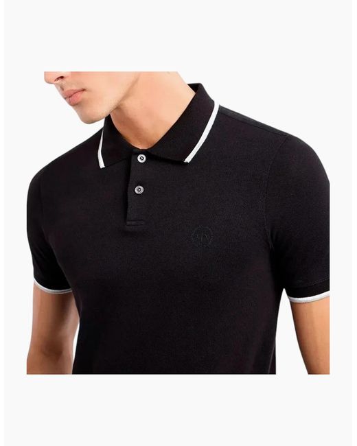 Armani Black Exchange Polo Shirts Pique Cotton Polo T Shirts Tipped Top for men