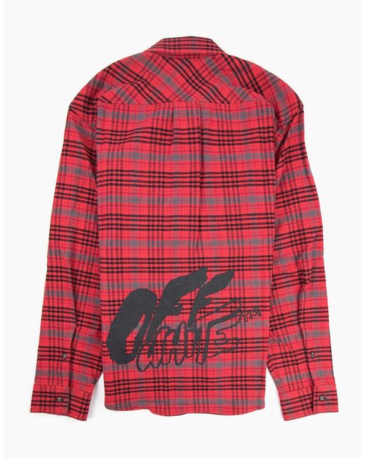 Off-White c/o Virgil Abloh Red Off Checked Oversized Flannel Overshirt for men