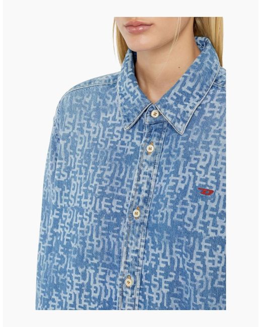 DIESEL Blue De-Blex Shirt Dress Mini Casual Denim Jeans Ladies Cotton Top