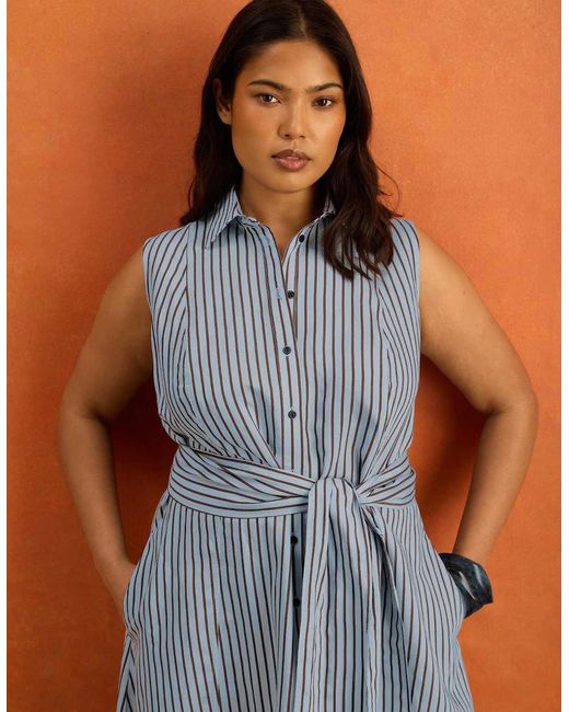 Live Unlimited London Blue Petite And Chocolate Stripe Maxi Shirt Dress