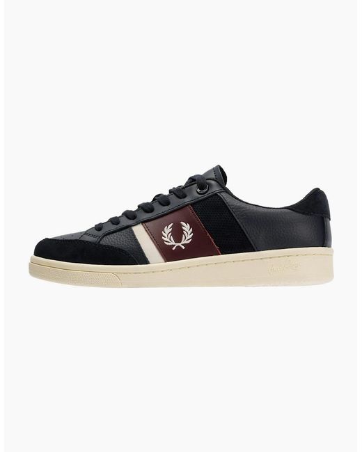 Fred Perry Black B725 Leather Suede /Ecru/Oxblood Trainers for men