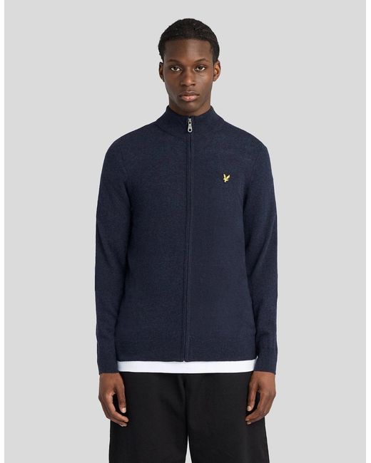 Lyle & Scott Blue Lambswool Blend Zip Cardigan for men