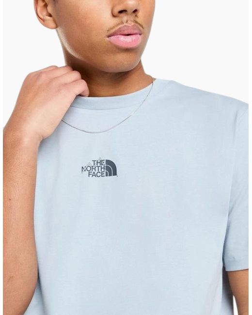 The North Face Blue T Shirt Centre Logo Crew Neck Short Sleeve Cotton Summer Tee for men