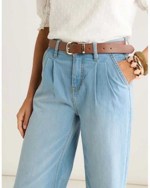 Gini London Blue Light Pleat Wide Leg Jean