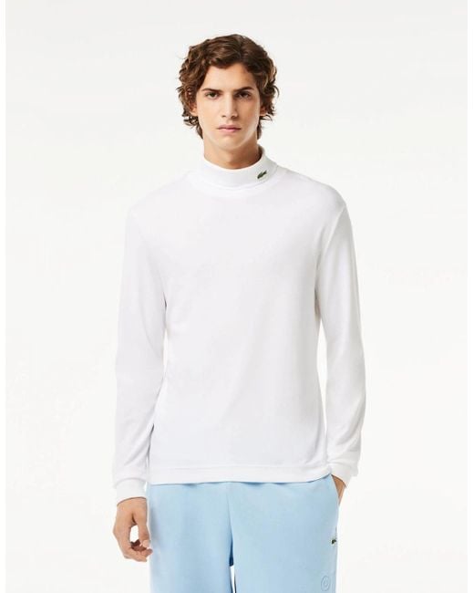 Lacoste White Organic Cotton Turtleneck T-Shirt for men
