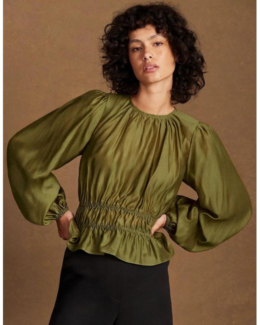 Ro&zo Green Khaki Peplum Blouse