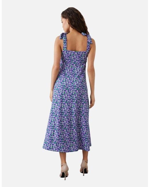 Dorothy Perkins Blue Ladies Floral Tie Shoulder Petite Midi Dress
