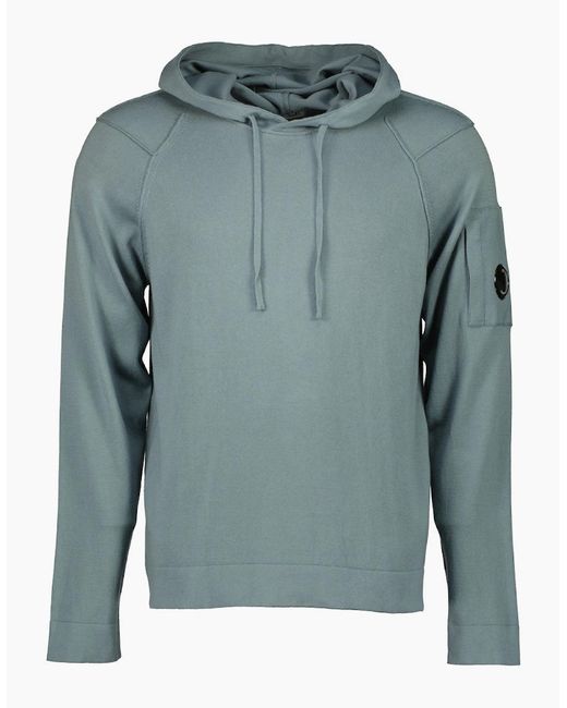 C P Company Blue Sea Island Knitted Lens Hoodie for men