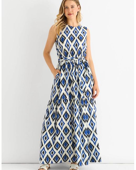 Gini London Blue Geo Print Elasticated Waist Maxi Dress