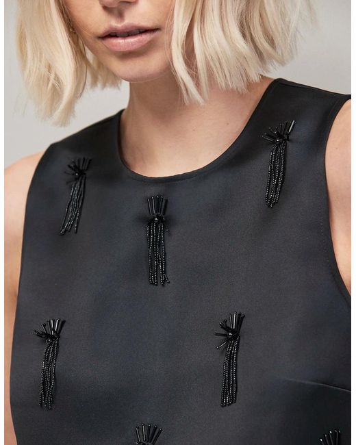 Ro&zo Blue Embroidered Beaded Shell Top