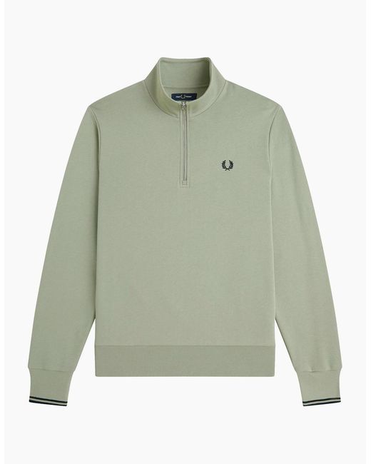 Fred Perry Green Half Zip Sweatshirt for men