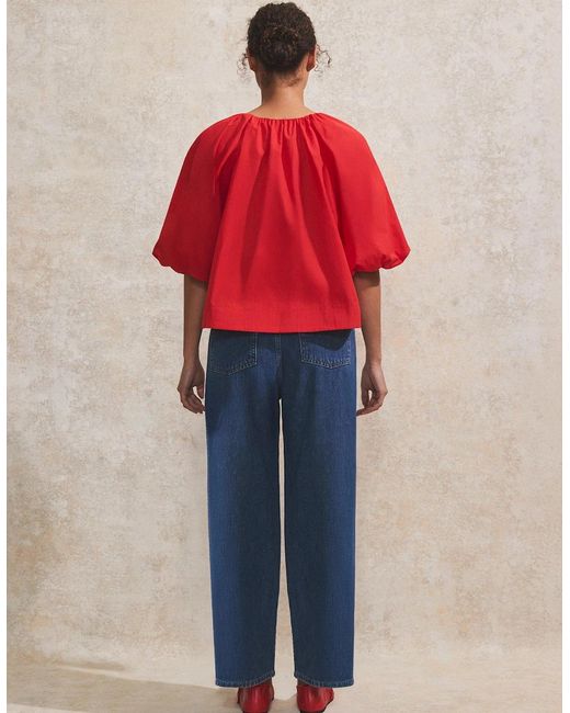 Ro&zo Gathered-Sleeve V-Neck Top