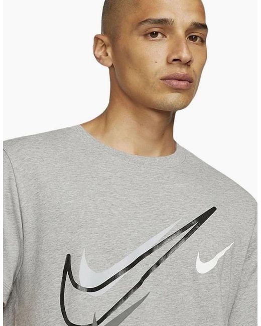 Nike Gray Sportswear Club Swoosh Classic Logo T Shirt for men