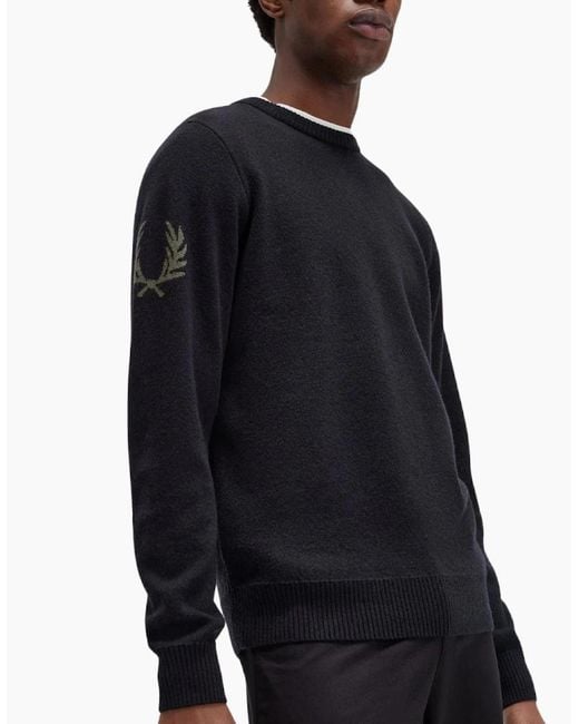 Fred Perry Black Laurel Wreath Knit Jumper for men