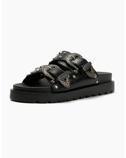 Buffalo Black Raya Ari West Leather Sandals